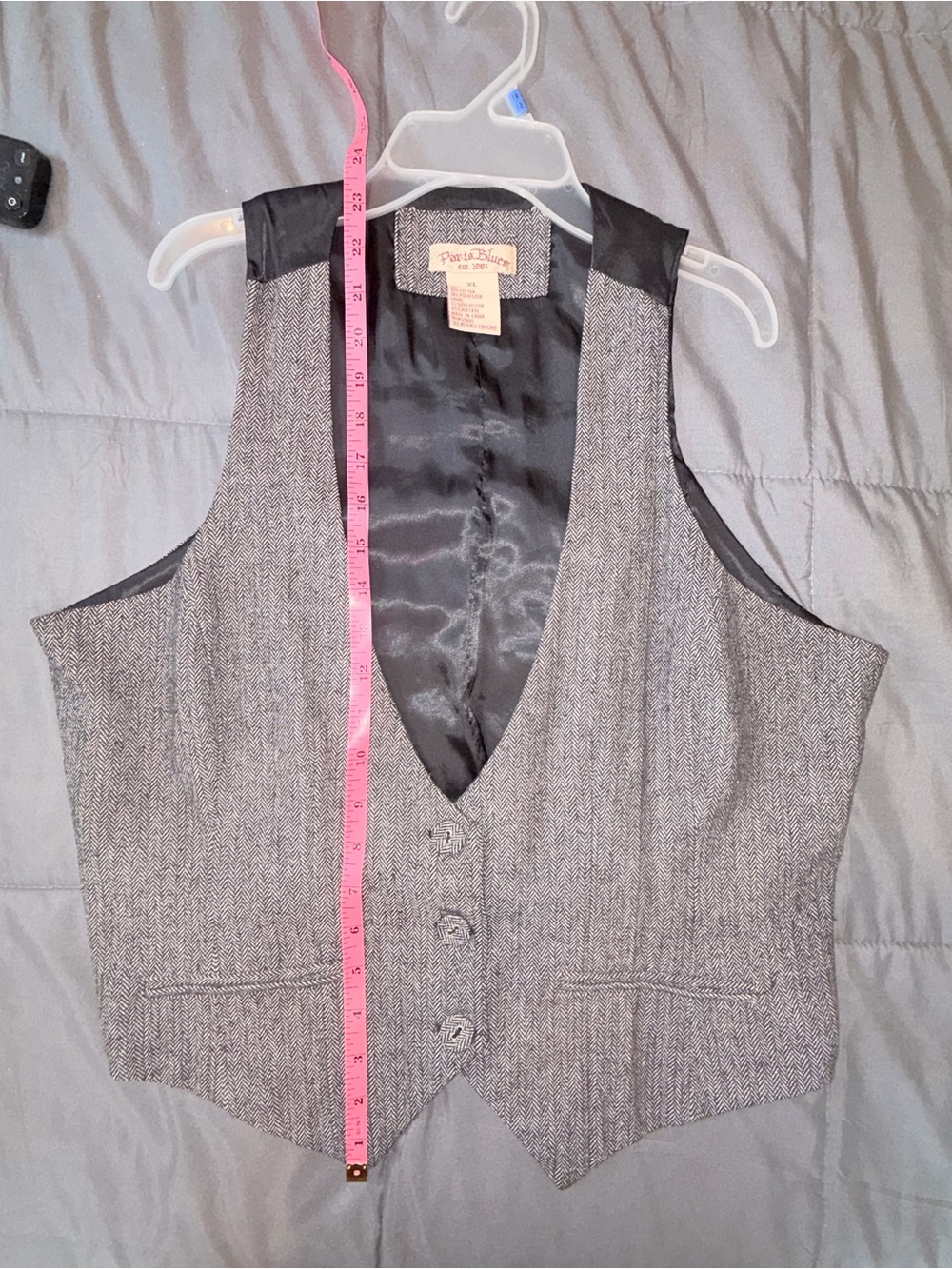 Paris Blues Vintage Gray Herringbone Button Front Vest XL - Picture 6 of 6
